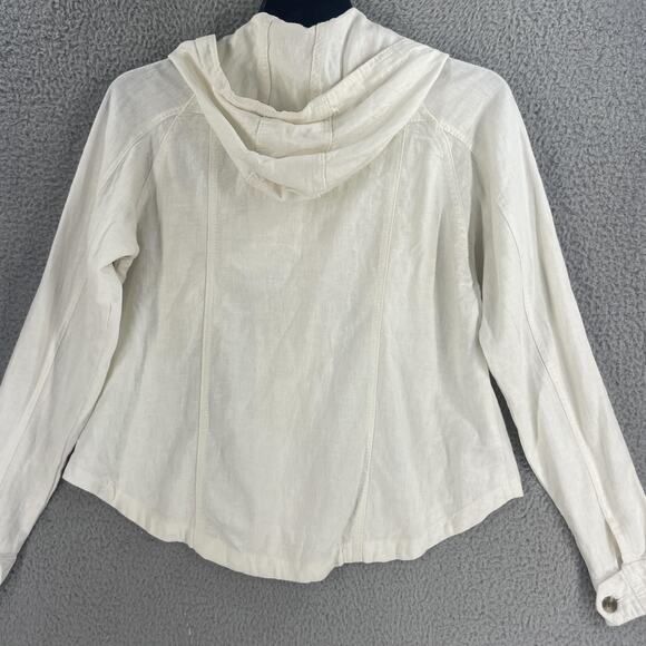 Unionbay Hooded Jacket Womens Medium cream Linen Blend Shacket Button Pockets - Picture 11 of 11
